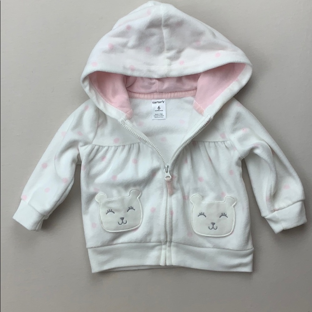 Pink Dot Fleece Hoodie with Bear Pockets